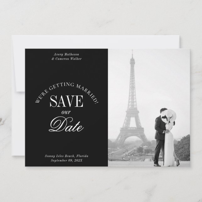 Black and White Elegant Save the Date Card (Devant)