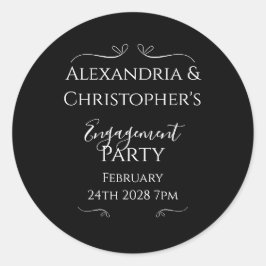Black and White Elegant Script Engagement Party Runder Aufkleber