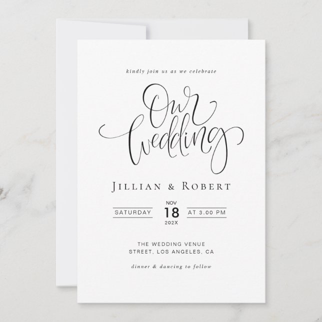 black and white elegant script wedding invitation (Devant)