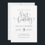 black and white elegant script wedding invitation einladung<br><div class="desc">black and white elegant script wedding invitation
simple wedding invitation with elegant black script. The text,  image and colors can be edited.</div>