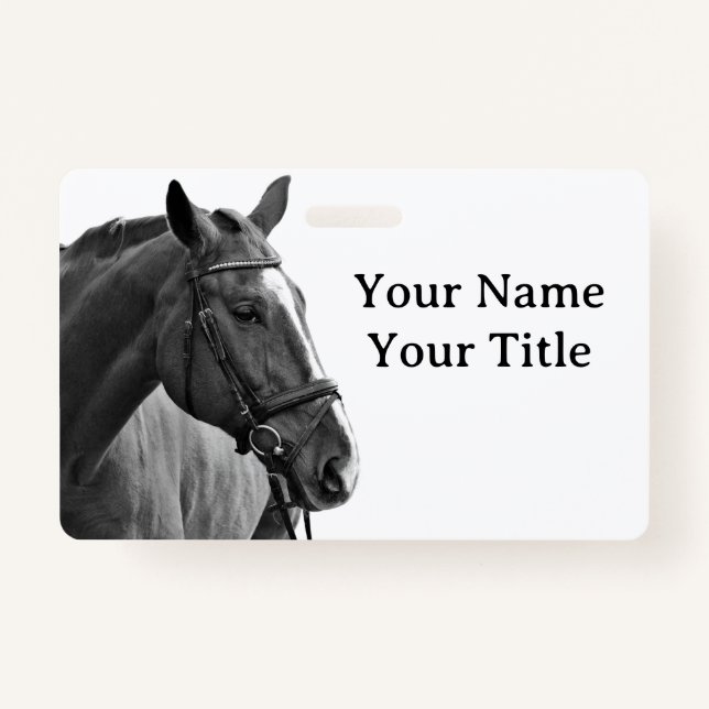 Black and White Equestrian Horse ID Ausweis (Vorderseite)