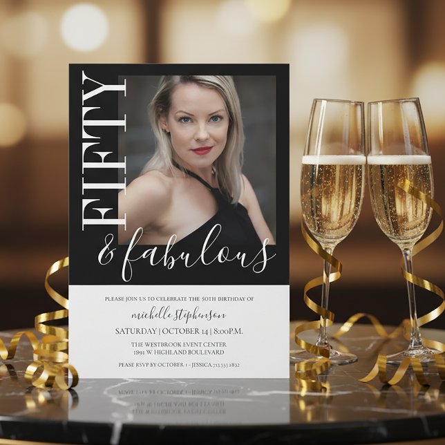 Black And White Fifty And Fabulous Photo  Einladung (Von Creator hochgeladen)