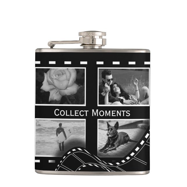 Black and White Film Reel Custom Photo Flachmann (Vorderseite)