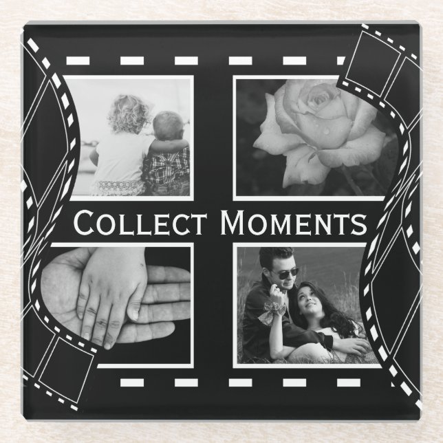 Black and White Film Reel Custom Photo Glasuntersetzer (Vorderseite)