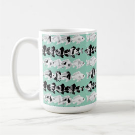 Black and white fish on teal background  kaffeetasse