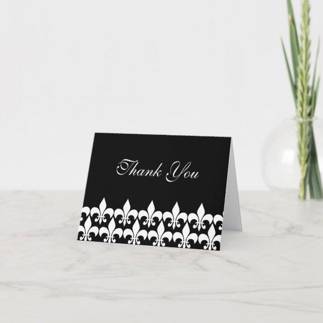 Black and White Fleur de Lis Thank You Dankeskarte (Vorderseite)