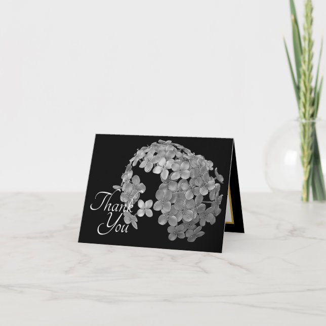 Black and White Floral Cluster Bouquet Thank You Karte (Vorderseite)