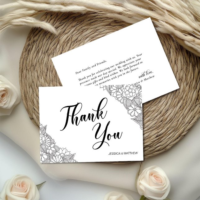 Black and White Floral  Dankeskarte (Von Creator hochgeladen)