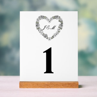 Black and White Floral Heart Acrylic Wedding Sign