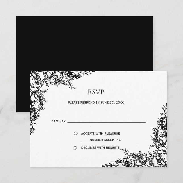 Black and White Floral Minimalist RSVP | (Vorne/Hinten)