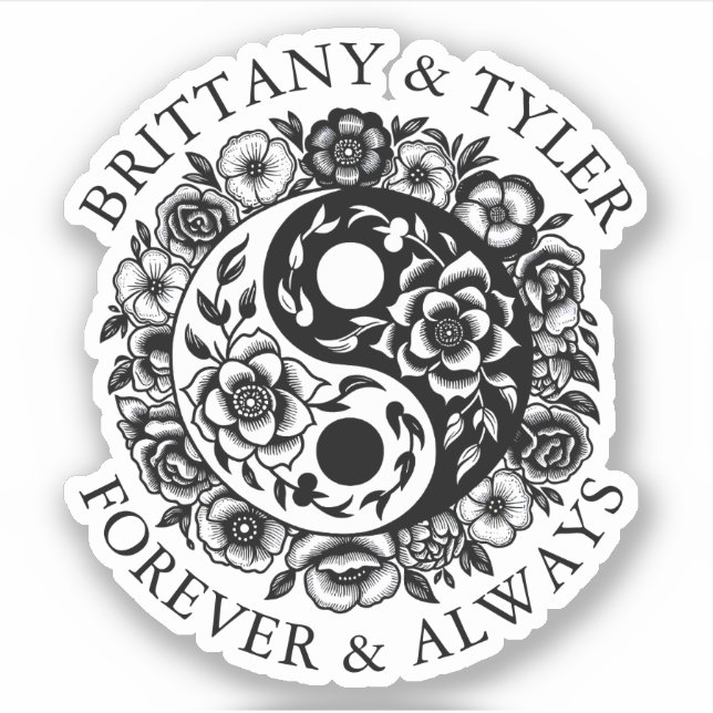 Black and White Floral Yin Yang Aufkleber (Vorderseite)