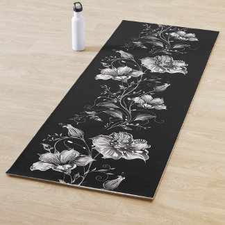 Black and White Floral Yoga Mat Yogamatte
