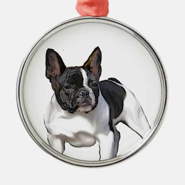 BLACK AND WHITE FRENCH BULLDOG SILBERNES ORNAMENT (Vorne)