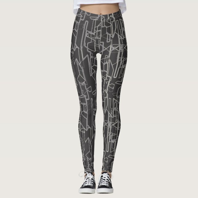 black and white geometric abstract pattern leggings (Vorderseite)