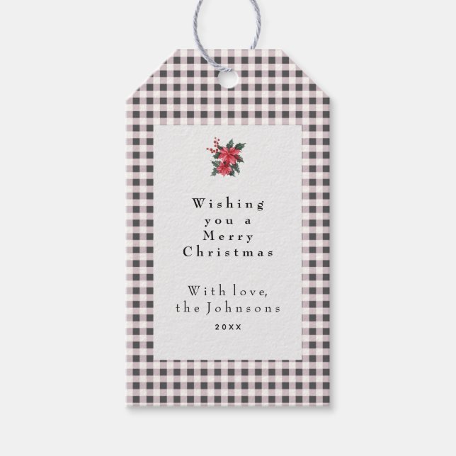 Black and White Gingham Plaid Custom Christmas Geschenkanhänger (Vorderseite)