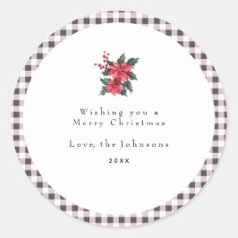 Black and White Gingham Plaid Custom Christmas Runder Aufkleber