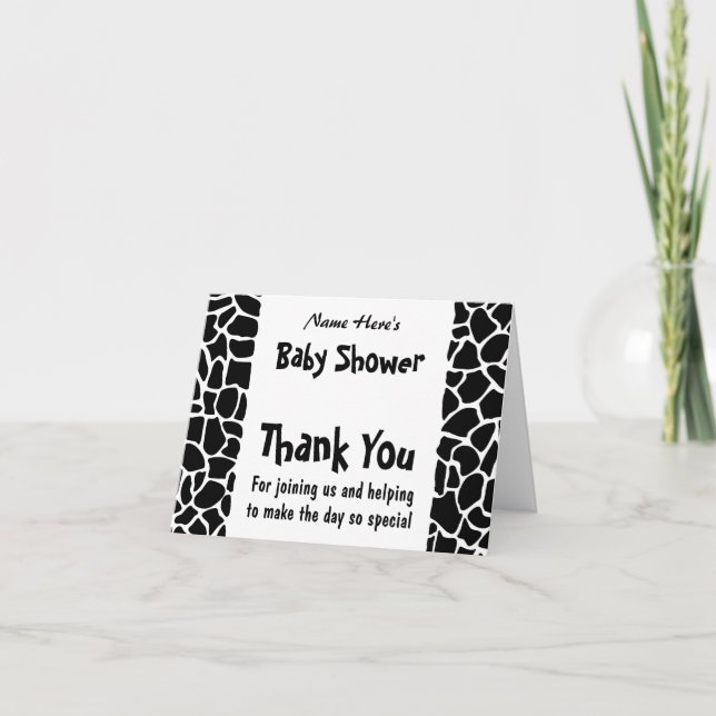 Black and White Giraffe Print Babyshower Dankeskarte (Vorderseite)