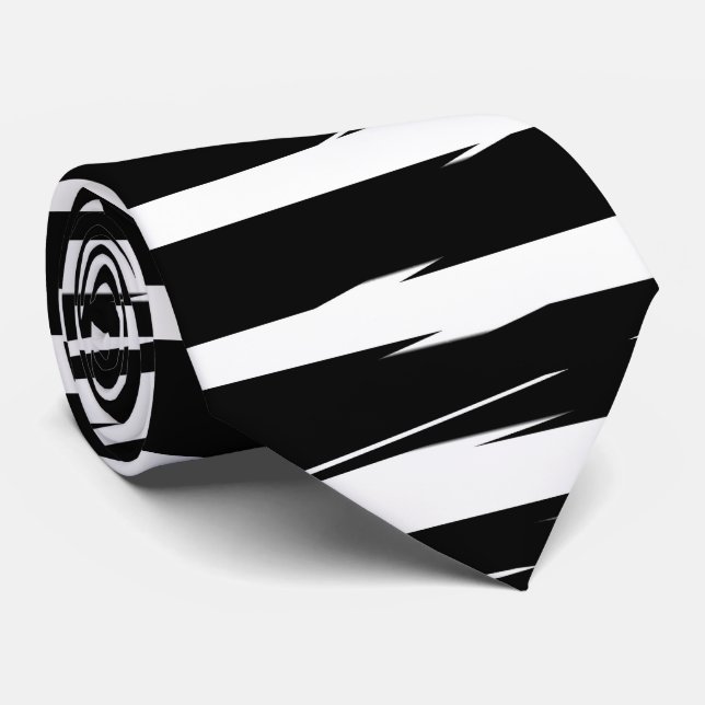Black and White Glitch Signal Stripes Krawatte (Gerollt)