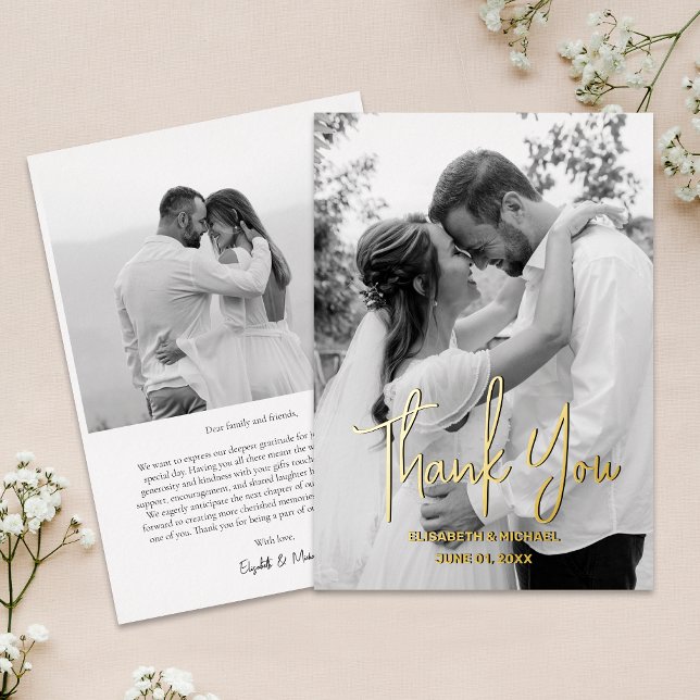 Black and White Gold Foil Wedding Danke Card Folieneinladung (The foil adds a touch of luxury & elegance to the card, making it even more special and meaningful.)