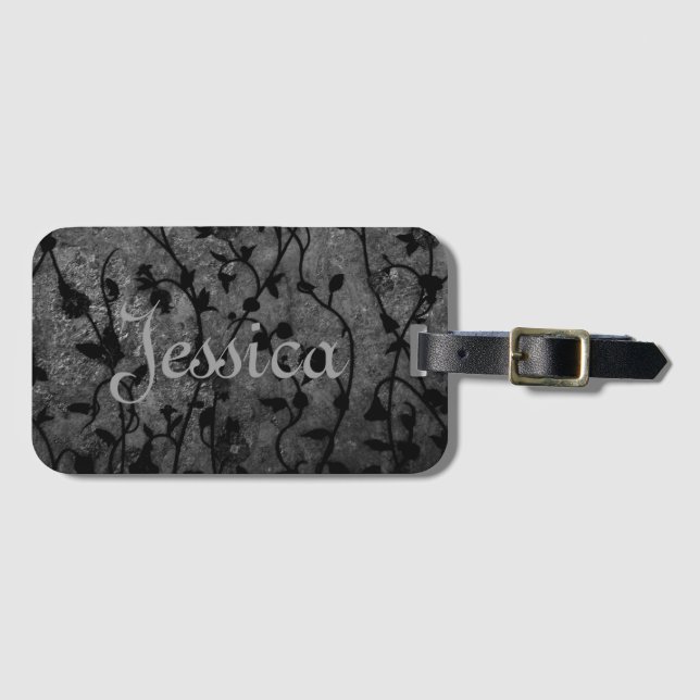 Black and White Gothic Antique Floral Gepäckanhänger (Vorderseite (Horizontal))