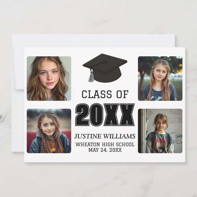 Black and White Graduation  Ankündigung (Vorderseite)