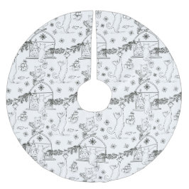 Black and white Hand drawn cats & Christmas tree  Polyester Weihnachtsbaumdecke