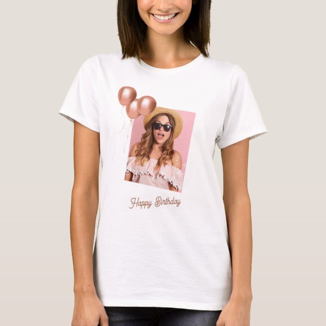 Black and White Happy Birthday Foto T - Shirt (Vorderseite)