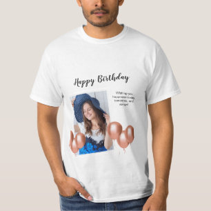 Black and White Happy Birthday Foto T - Shirt