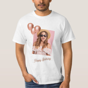 Black and White Happy Birthday Foto T - Shirt