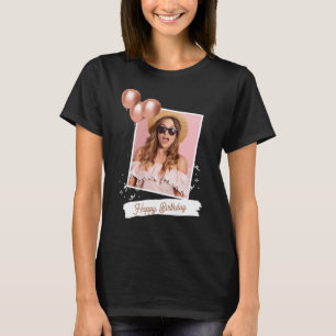 Black and White Happy Birthday Foto T - Shirt