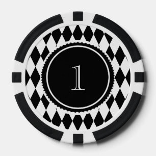 Black and White Harlequin Diamond Pattern Pokerchips