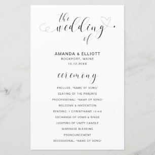Black and White Heart Programme de mariage moderne