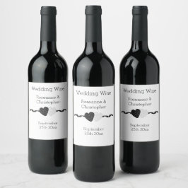 Black And White Hearts Design Wedding Weinetikett