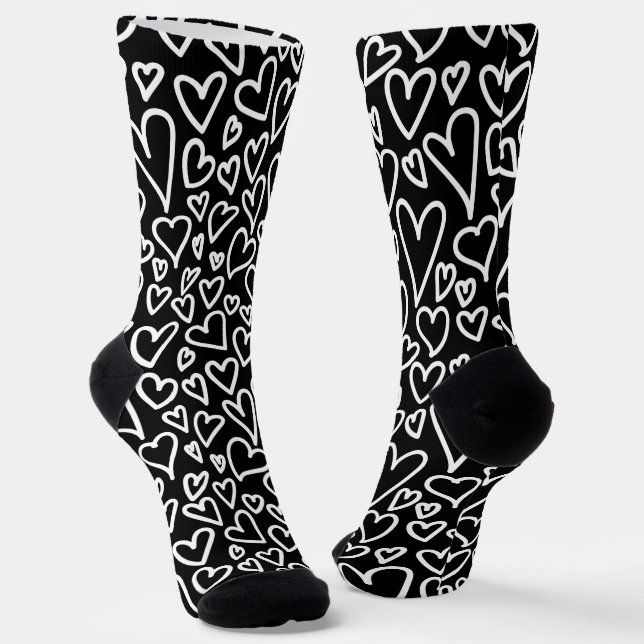 Black and White Hearts Love Pattern Socks Socken (Gewinkelt)