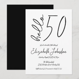 Black and White Hello 50 Fabulous Birthday Simple Einladung