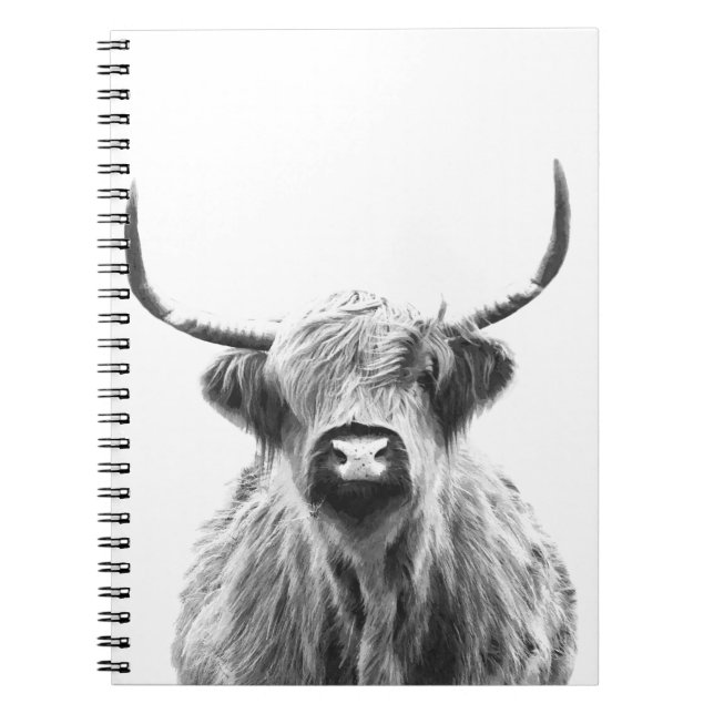 Black and White Highland Cow Portrait Notizblock (Vorderseite)