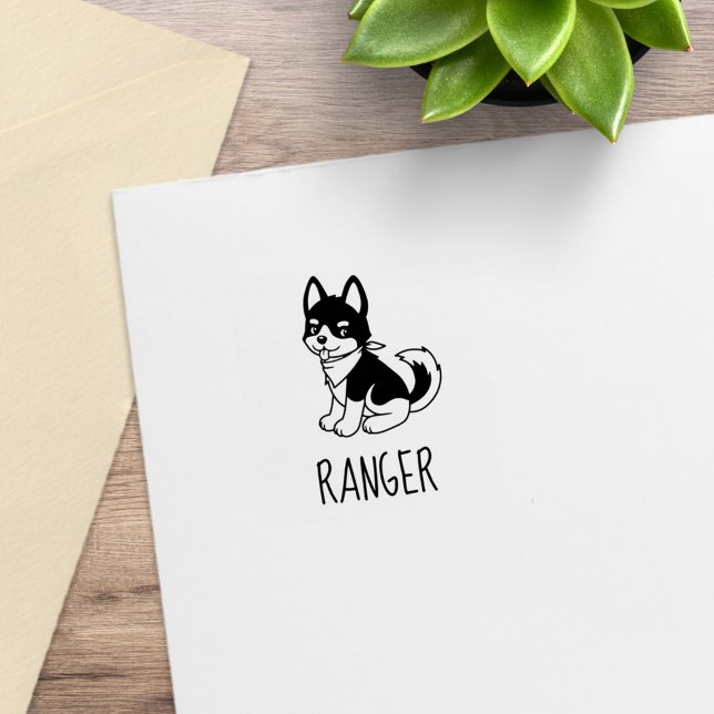 Black and White Husky Puppy Dog Custom Name 1x1 Gummistempel (Von Creator hochgeladen)
