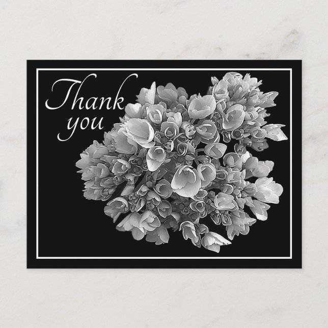 Black and White Hydrangea Bouquet Vielen Dank Postkarte (Vorderseite)
