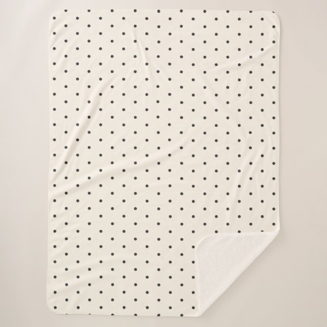 Black and White Ivory Polka Dot Pattern Retro  Sherpadecke (Vorderseite)