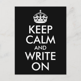 Black and White Keep Calm and Write On Postkarte