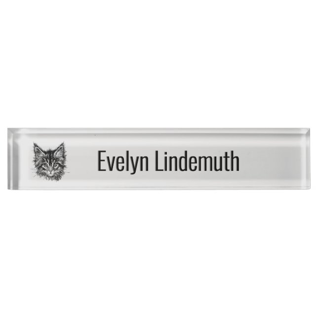 Black and White Kitten Face on Gray Personal Namensplakette (Vorderseite)