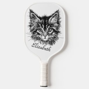 Black and White Kitten Face Personal Pickleball Schläger
