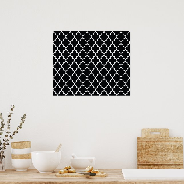 Black And White Latticework, Quatrefoil, Trellis Poster (Küche)