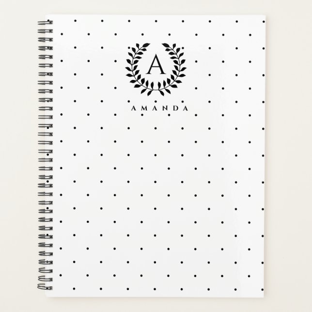 Black And White Laurel Monogram Polka Dot Pattern (Devant)