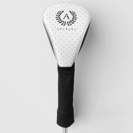 Black And White Laurel Monogram Polka Dot Pattern Golf Headcover