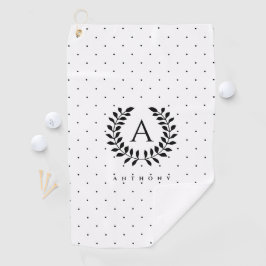 Black And White Laurel Monogram Polka Dot Pattern Golfhandtuch