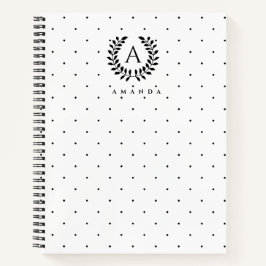 Black And White Laurel Monogram Polka Dot Pattern Notizbuch
