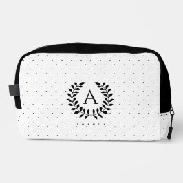 Black And White Laurel Monogram Polka Dot Pattern Waschbeutel
