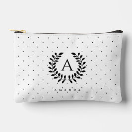 Black And White Laurel Monogram Polka Dot Pattern Zubehörtasche
