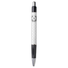 Black And White Laurel Monogram Polka Dots Pattern Kugelschreiber